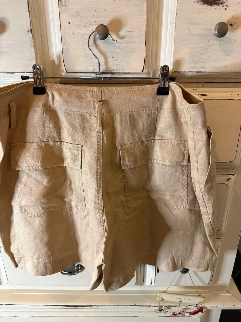 Ralph Lauren High Waist Linen Blend Shorts in Tan